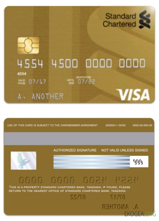 Carte de débit Visa Gold de la Standard Chartered Bank de Tanzanie